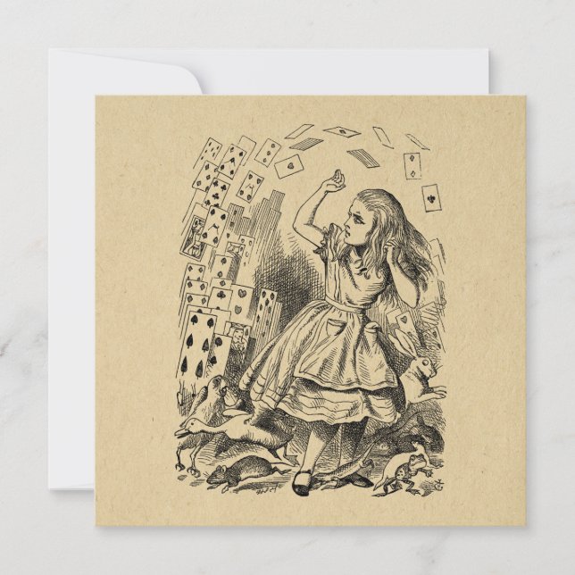 Tarjeta Festiva Alicia en el país de las maravillas jugando a las  (Anverso)