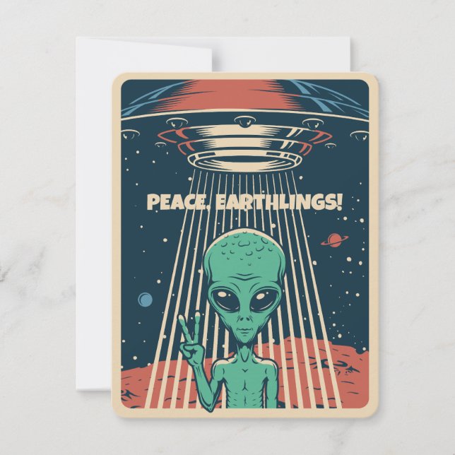 Tarjeta Festiva Alien de OVNI de texto de personalizado (Anverso)