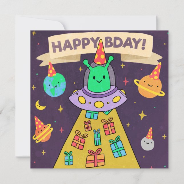 Tarjeta Festiva Alien Happy Birthday (Anverso)