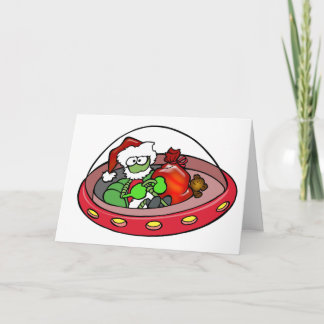 Tarjeta Festiva Alien Santa en OVNI: ¡Fuera de este mundo Navidade