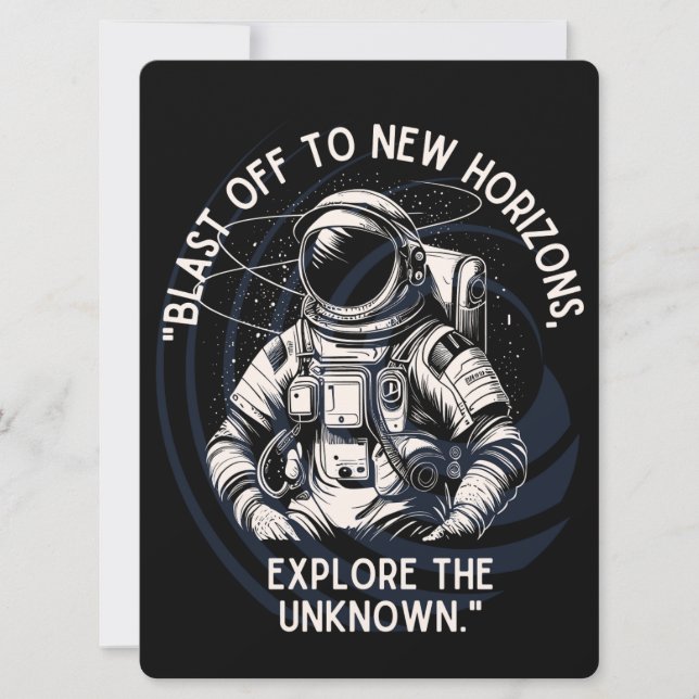 TARJETA FESTIVA ALIEN, UNIVERSO, ROCKETSHIP, PLANETA Y ASTRONAUTAS (Anverso)