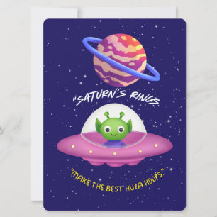 TARJETA FESTIVA ALIEN, UNIVERSO, ROCKETSHIP, PLANETA Y ASTRONAUTAS