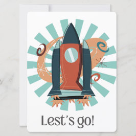 TARJETA FESTIVA ALIEN, UNIVERSO, ROCKETSHIP, PLANETA Y ASTRONAUTAS