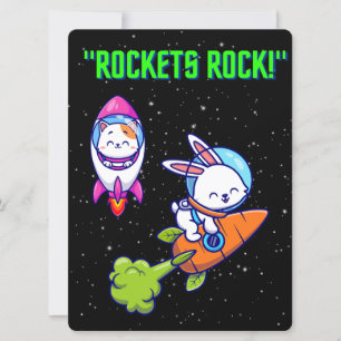 TARJETA FESTIVA ALIEN, UNIVERSO, ROCKETSHIP, PLANETA Y ASTRONAUTAS