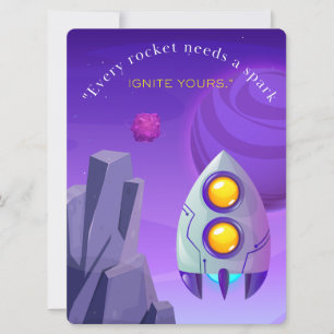 TARJETA FESTIVA ALIEN, UNIVERSO, ROCKETSHIP, PLANETA Y ASTRONAUTAS