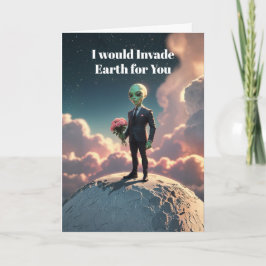 Tarjeta Festiva Alien Valentine on the Moon – “I Will Invade Earth