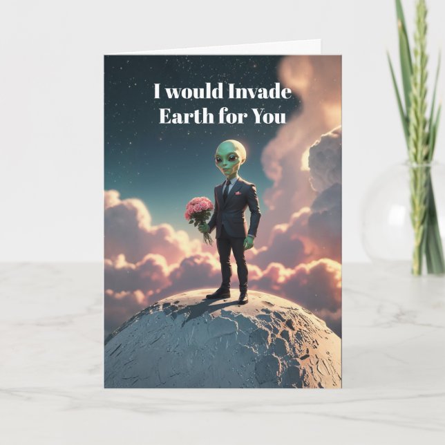 Tarjeta Festiva Alien Valentine on the Moon – “I Will Invade Earth (Anverso)