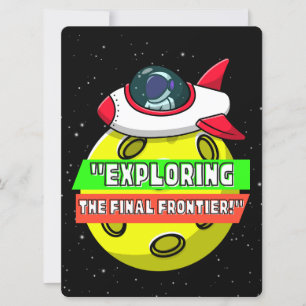 TARJETA FESTIVA ALIENÍGENA, UNIVERSO, COHETE ESPACIAL, PLANETA Y A