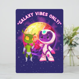 TARJETA FESTIVA ALIENÍGENA, UNIVERSO, COHETE ESPACIAL, PLANETA Y A