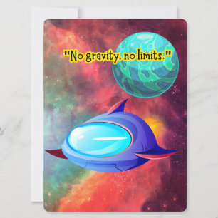 TARJETA FESTIVA ALIENÍGENA, UNIVERSO, COHETE ESPACIAL, PLANETA Y A