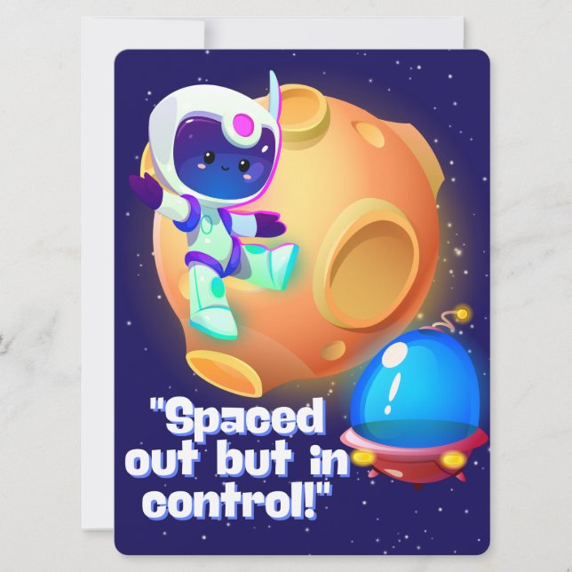 TARJETA FESTIVA ALIENÍGENA, UNIVERSO, COHETE ESPACIAL, PLANETA Y A (Anverso)