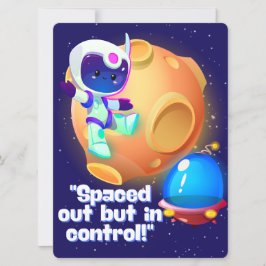 TARJETA FESTIVA ALIENÍGENA, UNIVERSO, COHETE ESPACIAL, PLANETA Y A