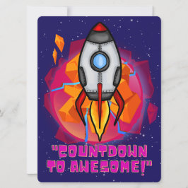 TARJETA FESTIVA ALIENÍGENA, UNIVERSO, COHETE ESPACIAL, PLANETA Y A