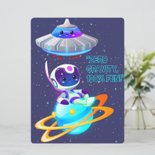 TARJETA FESTIVA ALIENÍGENA, UNIVERSO, COHETE ESPACIAL, PLANETA Y A