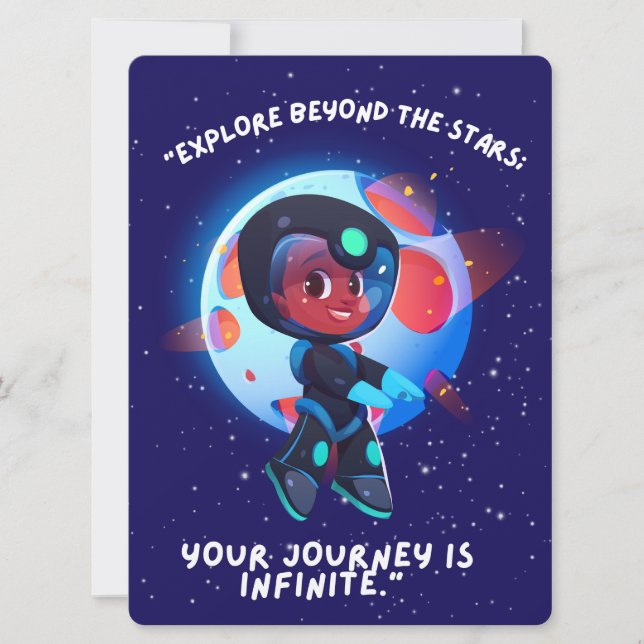 TARJETA FESTIVA ALIENÍGENA, UNIVERSO, COHETE ESPACIAL, PLANETA Y A (Anverso)