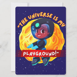 TARJETA FESTIVA ALIENÍGENA, UNIVERSO, COHETE ESPACIAL, PLANETA Y A
