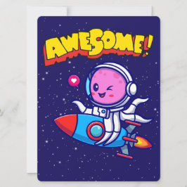TARJETA FESTIVA ALIENÍGENA, UNIVERSO, COHETE ESPACIAL, PLANETA Y A
