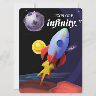 TARJETA FESTIVA ALIENÍGENA, UNIVERSO, COHETE ESPACIAL, PLANETA Y A