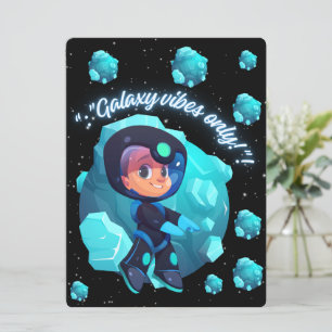 TARJETA FESTIVA ALIENÍGENA, UNIVERSO, COHETE, PLANETA Y ASTRONAUTA