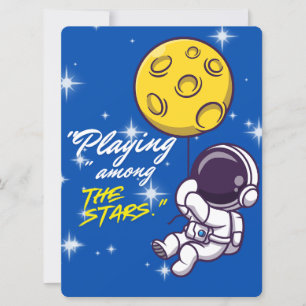 TARJETA FESTIVA ALIENÍGENA, UNIVERSO, COHETE, PLANETA Y ASTRONAUTA