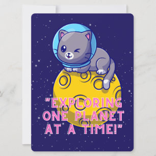 TARJETA FESTIVA ALIENÍGENA, UNIVERSO, COHETE, PLANETA Y ASTRONAUTA