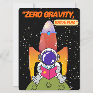 TARJETA FESTIVA ALIENÍGENA, UNIVERSO, COHETE, PLANETA Y ASTRONAUTA