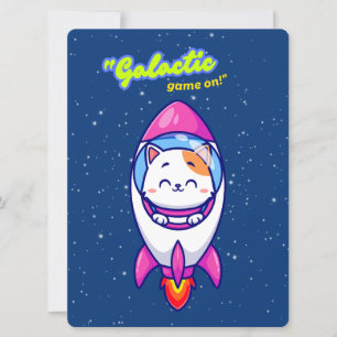 TARJETA FESTIVA ALIENÍGENA, UNIVERSO, COHETE, PLANETA Y ASTRONAUTA