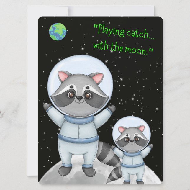 TARJETA FESTIVA ALIENÍGENA, UNIVERSO, COHETE, PLANETA Y ASTRONAUTA (Anverso)