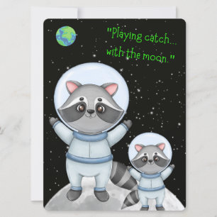 TARJETA FESTIVA ALIENÍGENA, UNIVERSO, COHETE, PLANETA Y ASTRONAUTA