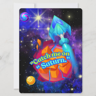TARJETA FESTIVA ALIENÍGENA, UNIVERSO, COHETE, PLANETA Y ASTRONAUTA