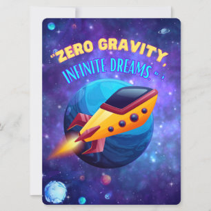 TARJETA FESTIVA ALIENÍGENA, UNIVERSO, COHETE, PLANETA Y ASTRONAUTA