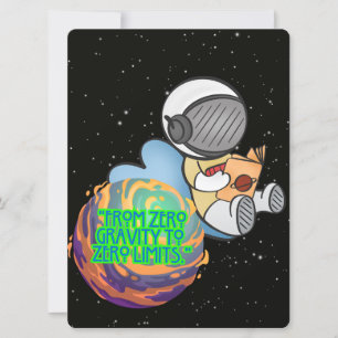 TARJETA FESTIVA ALIENÍGENA, UNIVERSO, COHETE, PLANETA Y ASTRONAUTA