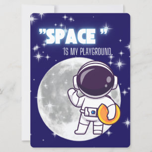 TARJETA FESTIVA ALIENÍGENA, UNIVERSO, COHETE, PLANETA Y ASTRONAUTA