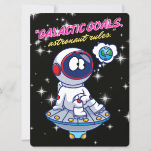 TARJETA FESTIVA ALIENÍGENA, UNIVERSO, COHETE, PLANETA Y ASTRONAUTA