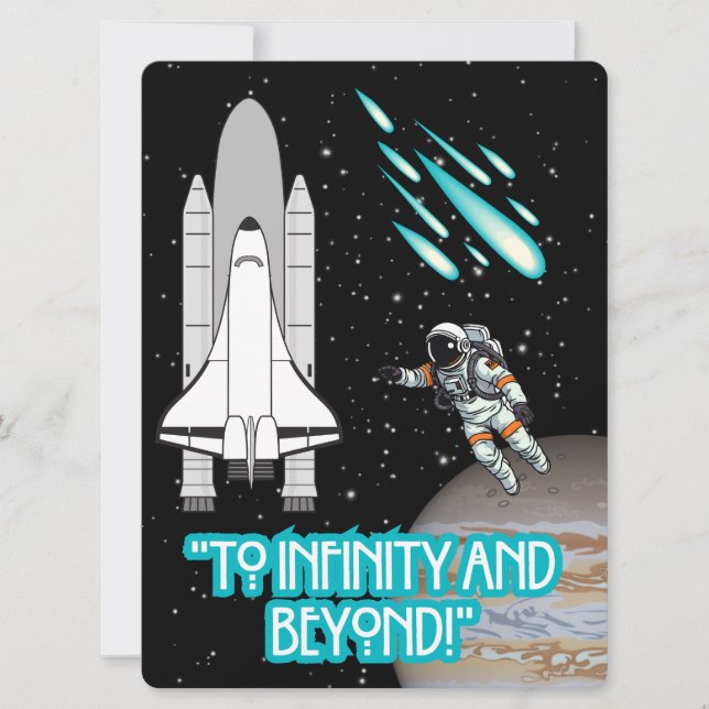 TARJETA FESTIVA ALIENÍGENA, UNIVERSO, COHETE, PLANETA Y ASTRONAUTA (Anverso)