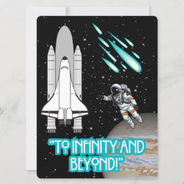 TARJETA FESTIVA ALIENÍGENA, UNIVERSO, COHETE, PLANETA Y ASTRONAUTA