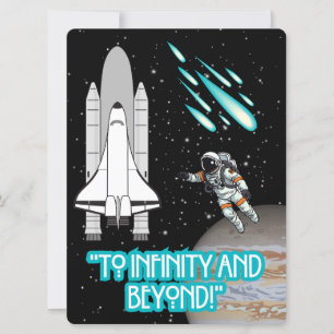 TARJETA FESTIVA ALIENÍGENA, UNIVERSO, COHETE, PLANETA Y ASTRONAUTA