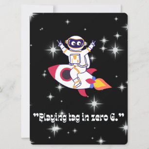TARJETA FESTIVA ALIENÍGENA, UNIVERSO, COHETE, PLANETA Y ASTRONAUTA