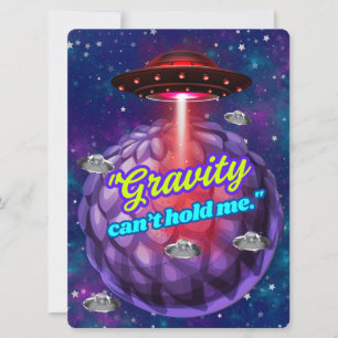 TARJETA FESTIVA ALIENÍGENA, UNIVERSO, COHETE, PLANETA Y ASTRONAUTA