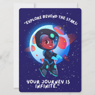 TARJETA FESTIVA ALIENÍGENA, UNIVERSO, COHETE, PLANETA Y ASTRONAUTA