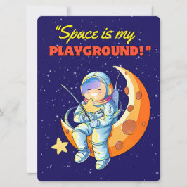 TARJETA FESTIVA ALIENÍGENA, UNIVERSO, COHETE, PLANETA Y ASTRONAUTA