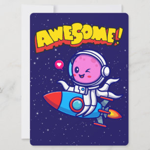 TARJETA FESTIVA ALIENÍGENA, UNIVERSO, COHETE, PLANETA Y ASTRONAUTA