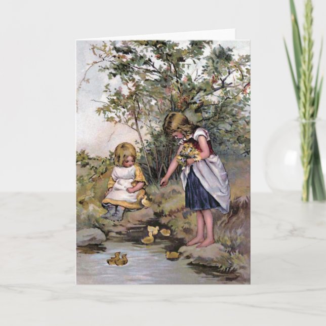 Tarjeta Festiva "Alimentando a los pollos" (Anverso)