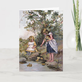 Tarjeta Festiva "Alimentando a los pollos"