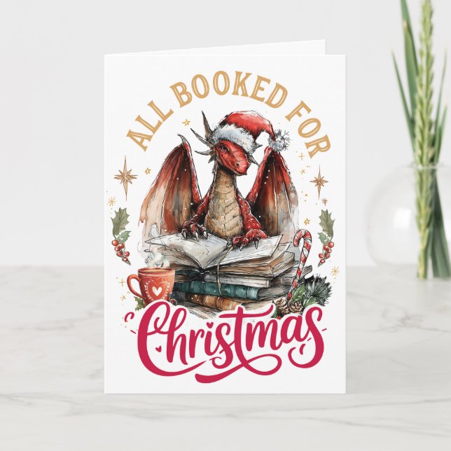 Tarjeta Festiva All Booked for Christmas Dragon  (Anverso)