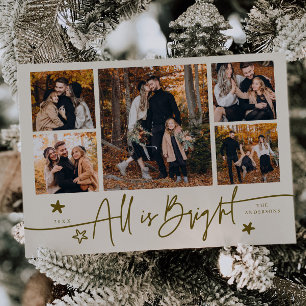 Tarjeta Festiva All Is Bright Cream Multi Photo Holiday Card