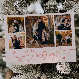 Tarjeta Festiva All Is Bright Peach Multi Photo Holiday Card