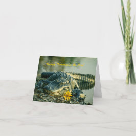 Tarjeta Festiva Alligador con flores Feliz San Valentín