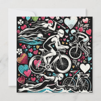 Tarjeta Festiva Almohada de amor inspirada en triatlón, Día de San