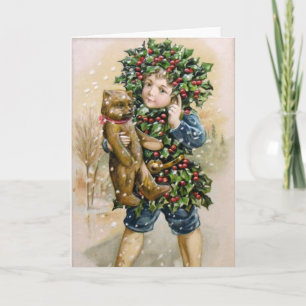 Tarjeta Festiva Almohadilla: Holly Boy con Teddy